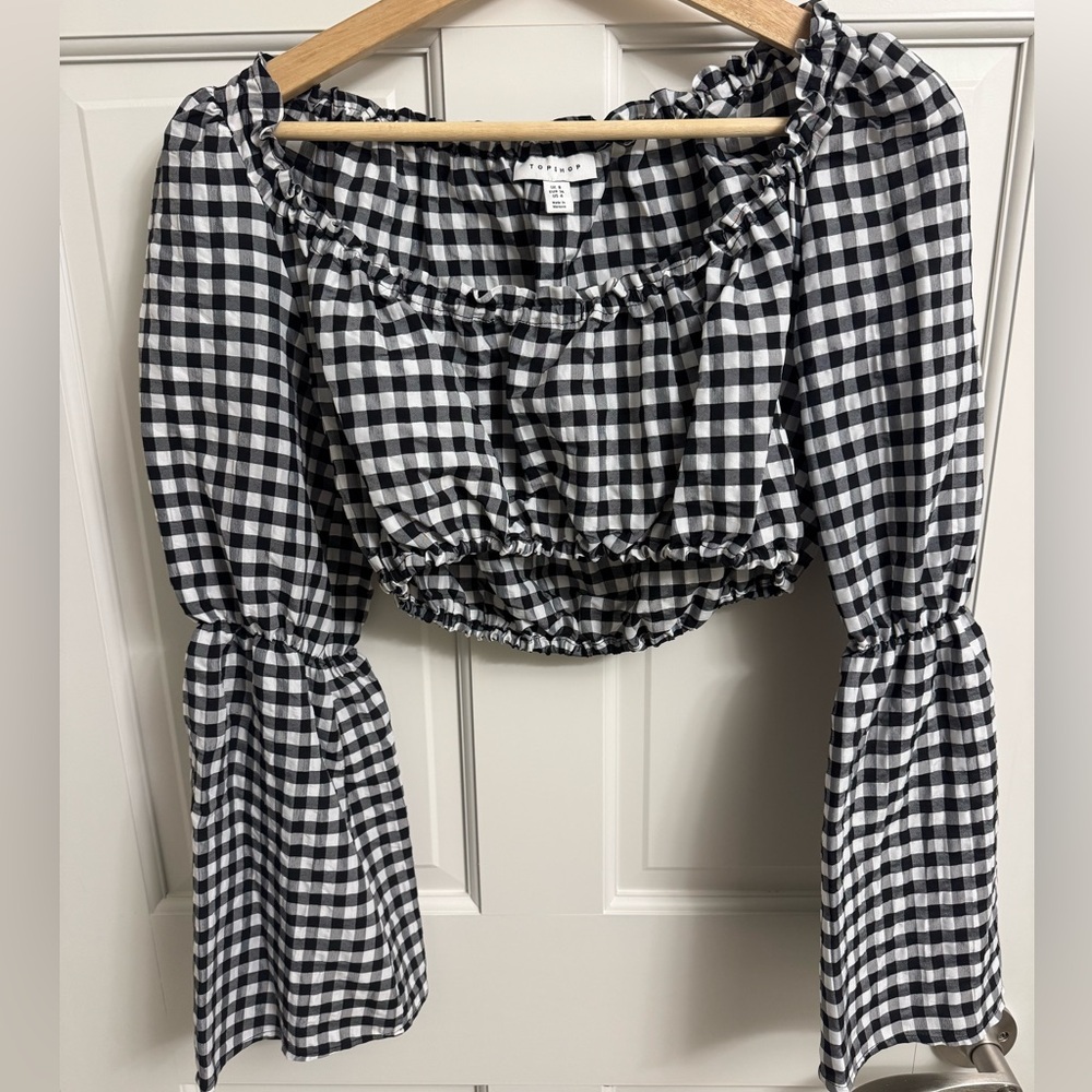 NWT TOPSHOP Black and White Checkered Crop Top